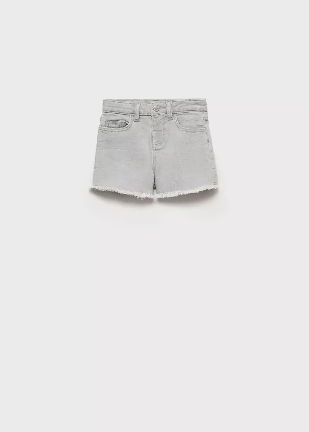 Grey Denim Shorts With Frayed Hem, Baby Girl, , large image number 0