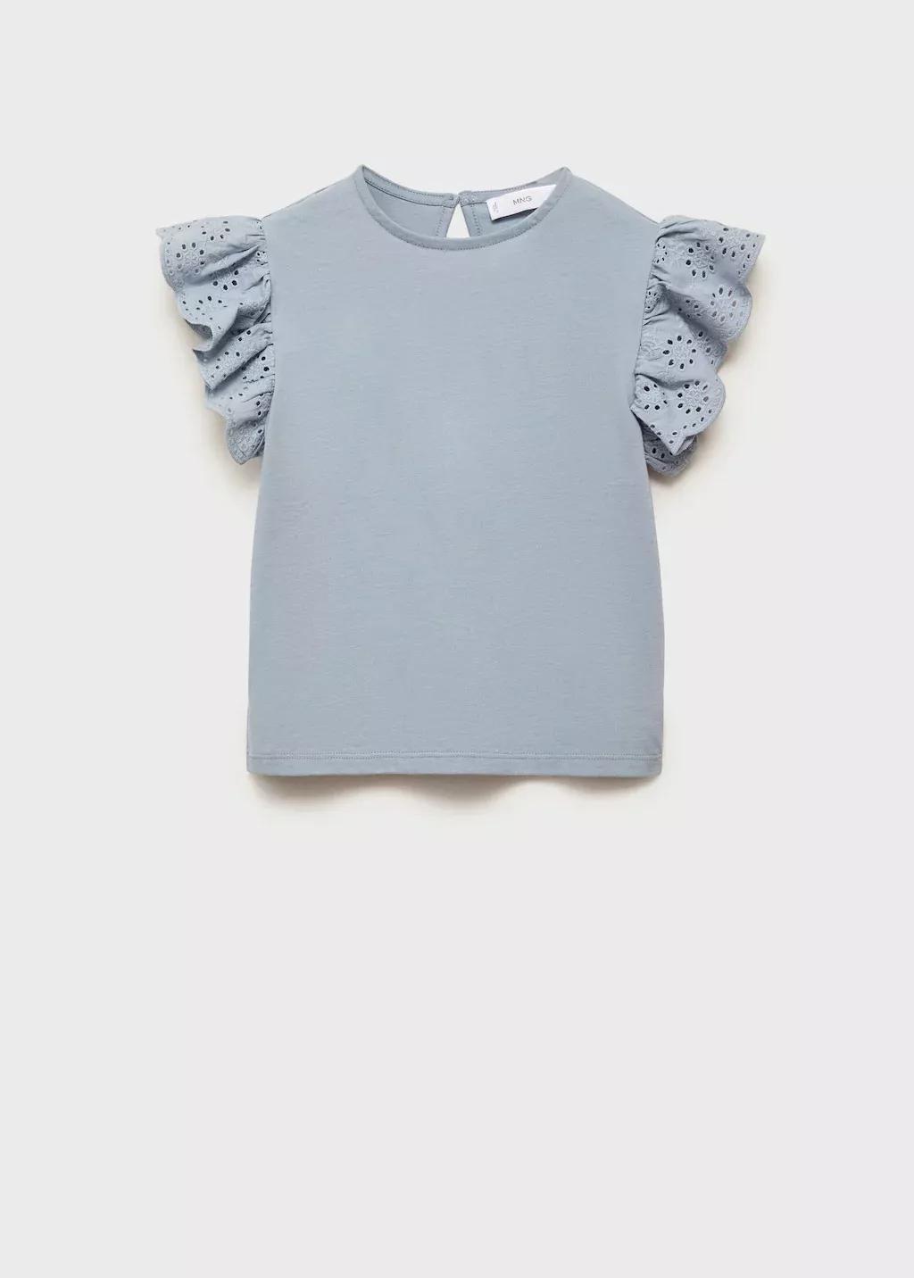 LT-PASTEL BLUE Frills embroidered t-shirt, Kids Girl, , large image number 0