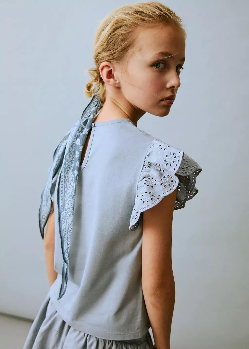 LT-PASTEL BLUE Frills embroidered t-shirt, Kids Girl, , large image number 1