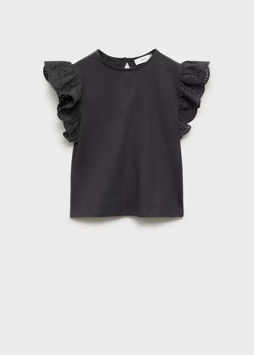 Grey English-Embroidered Cotton T-Shirt, Kids Girl, , large image number 0