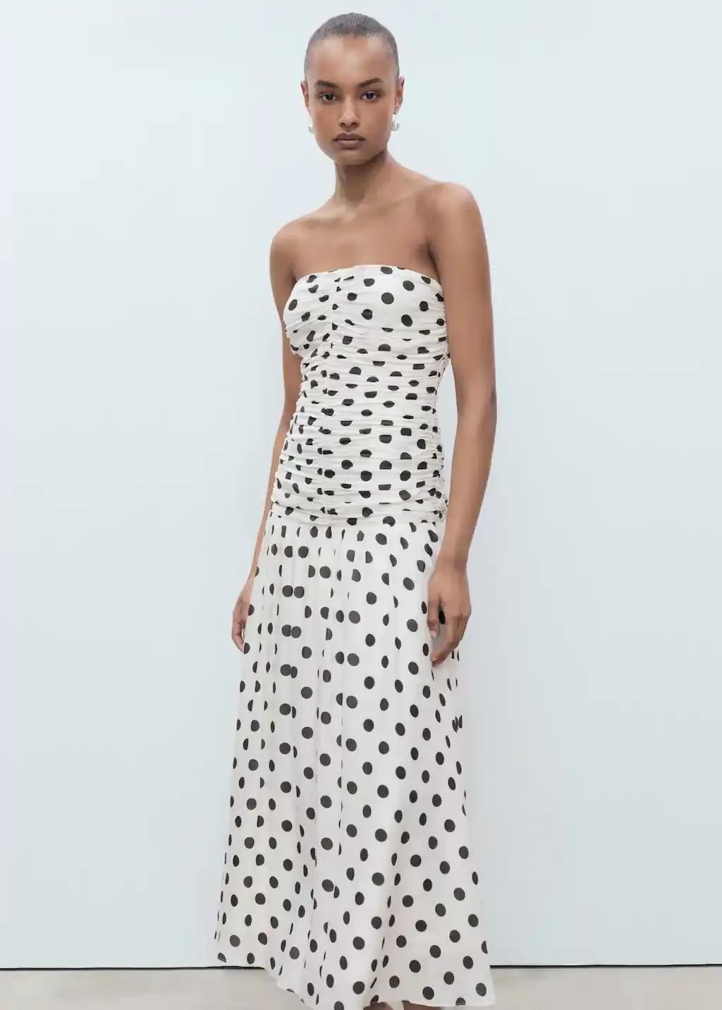 White Polka-Dot Dress With Draped Body, , large image number 0