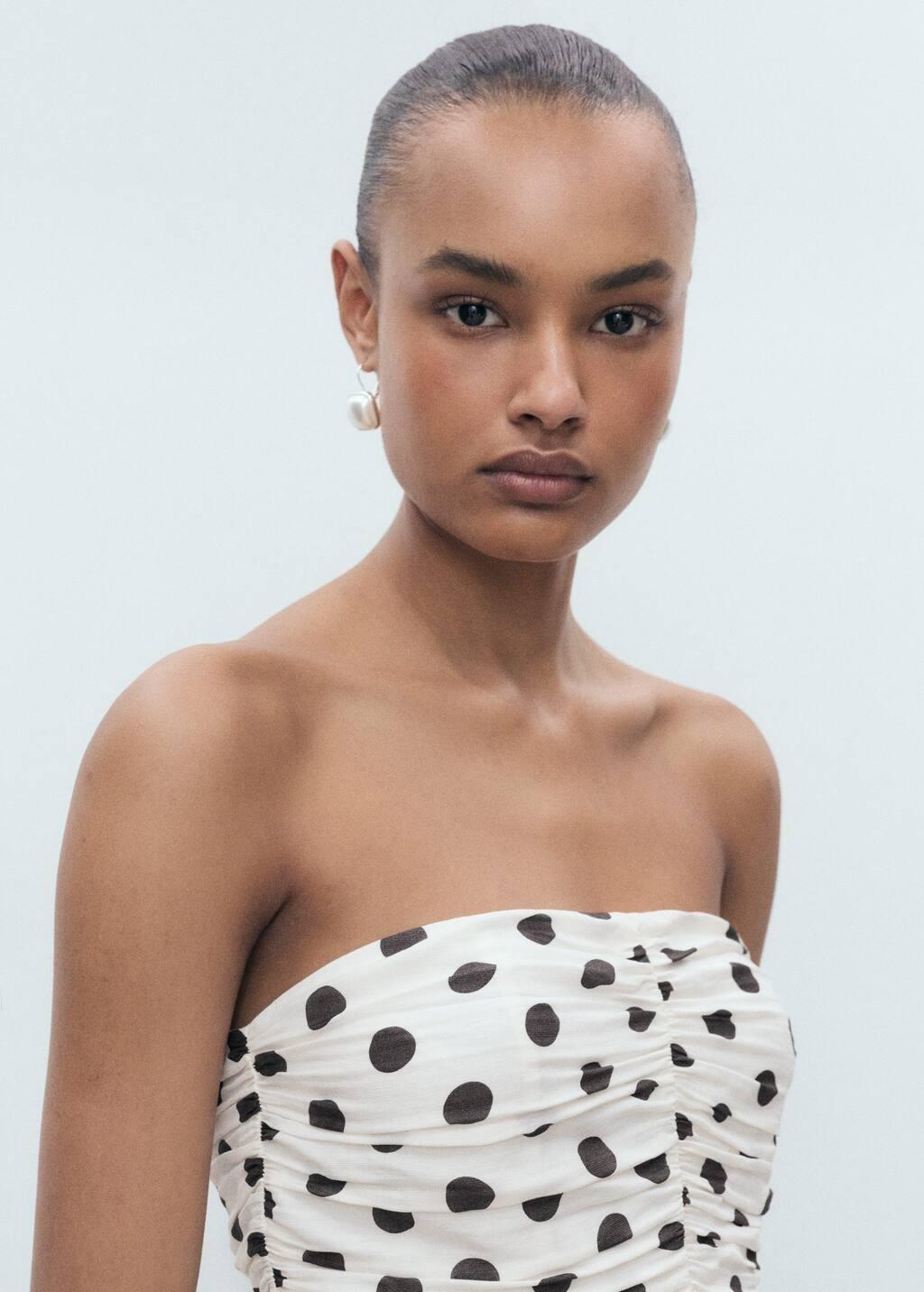 White Polka-Dot Dress With Draped Body, , large image number 1