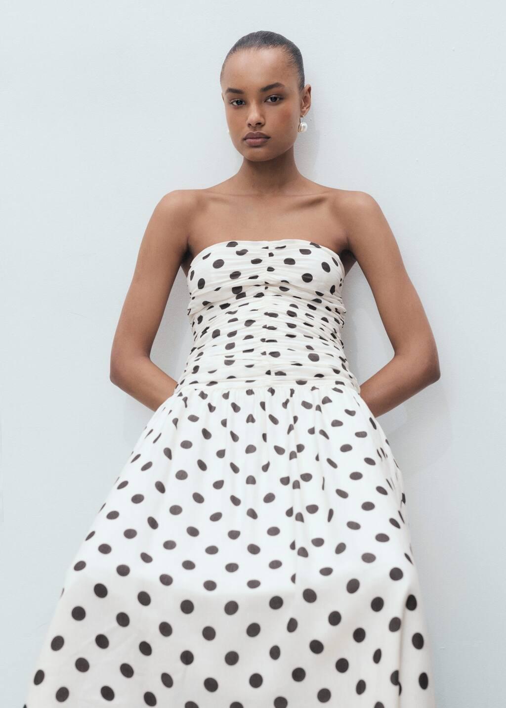White Polka-Dot Dress With Draped Body, , large image number 2