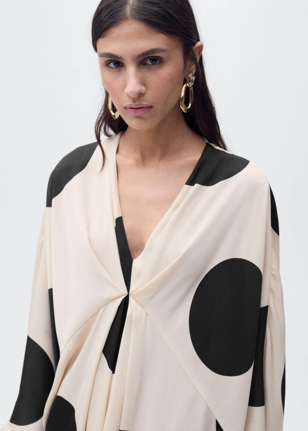Beige Polka-Dot Draped Dress, , large image number 1