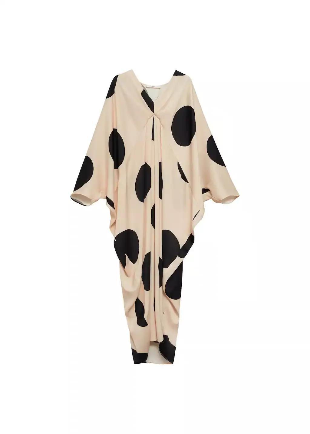 Beige Polka-Dot Draped Dress, , large image number 3