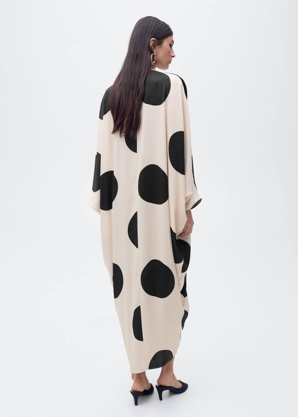 Beige Polka-Dot Draped Dress, , large image number 5