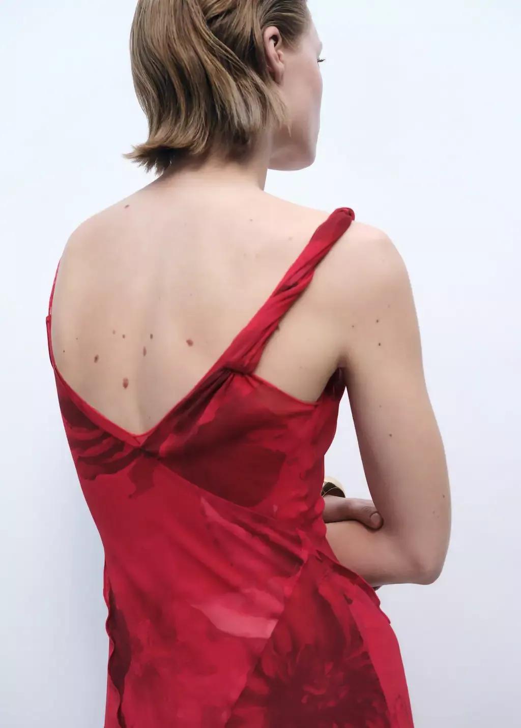 Red Asymmetrical Floral Dress, , large image number 2