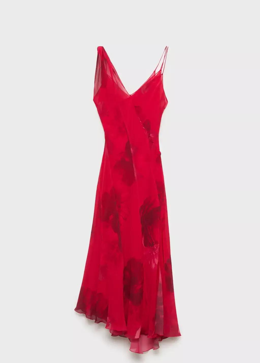 Red Asymmetrical Floral Dress, , large image number 3