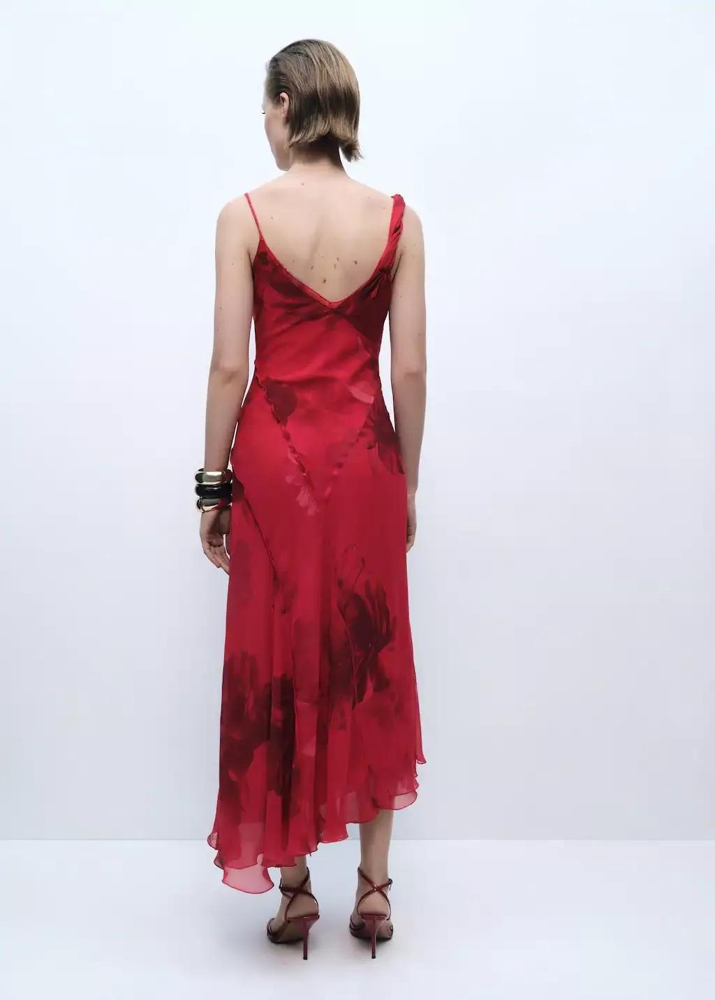 Red Asymmetrical Floral Dress, , large image number 6
