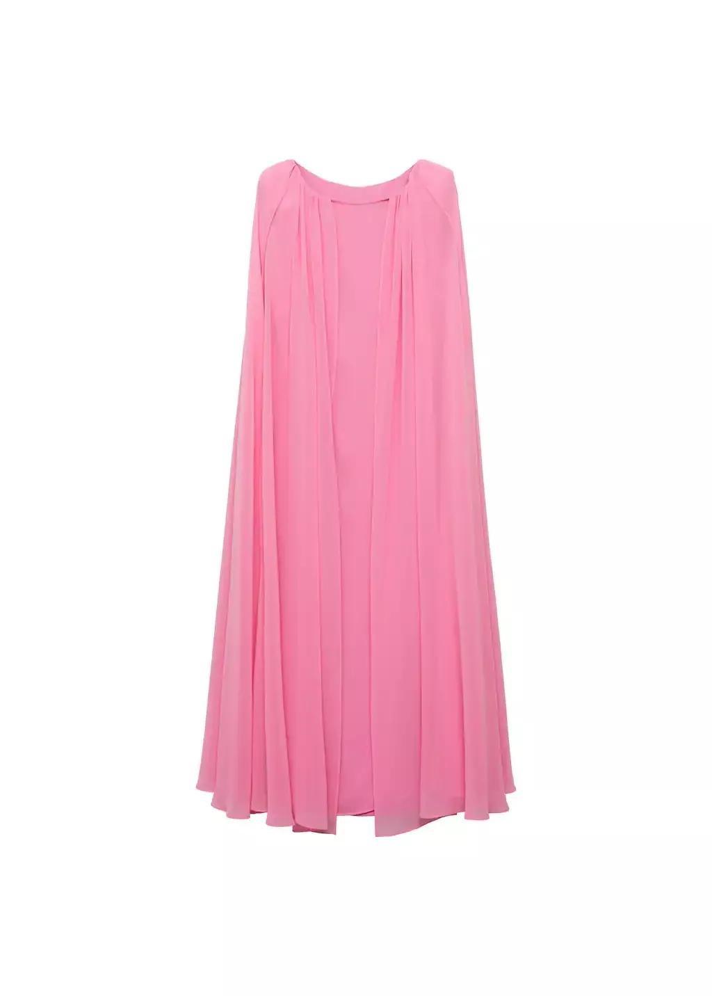 Pink Long Cape Flared Dress, , large image number 3