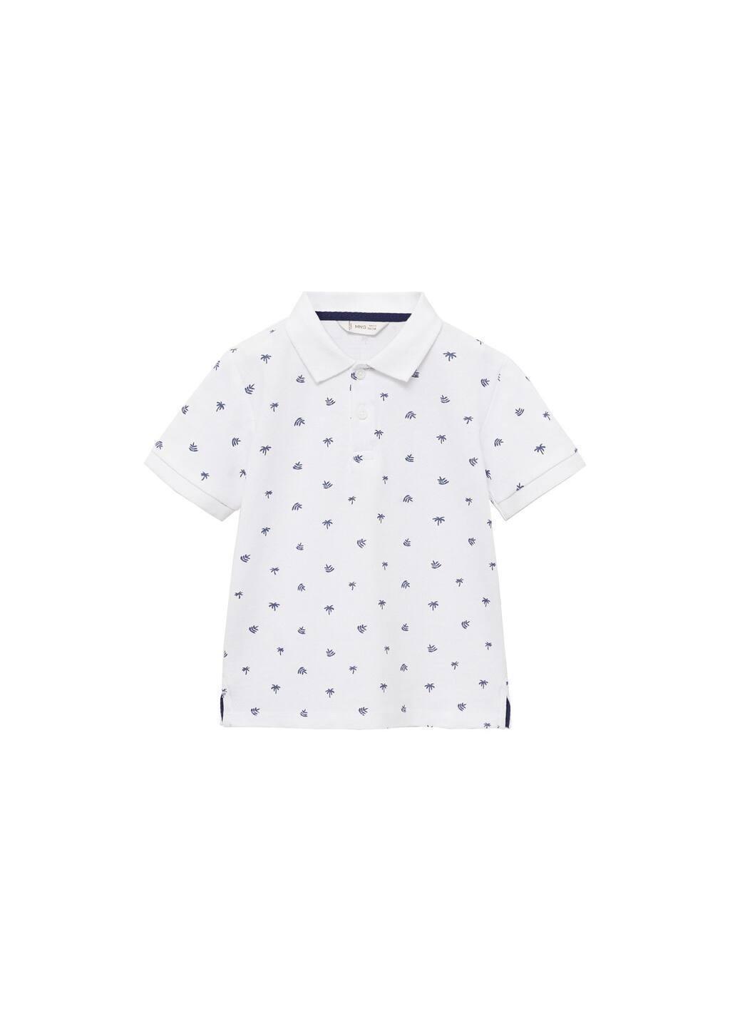 White Printed Cotton Polo Shirt, Baby Boy, , large image number 0