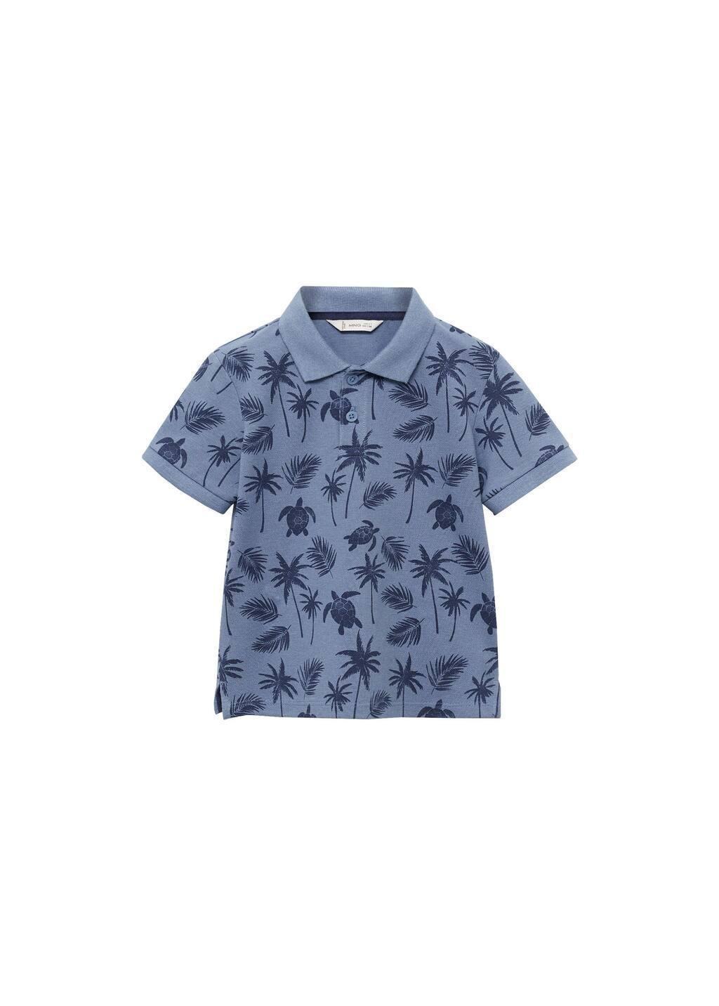 Blue Printed Cotton Polo Shirt, Baby Boy, , large image number 0