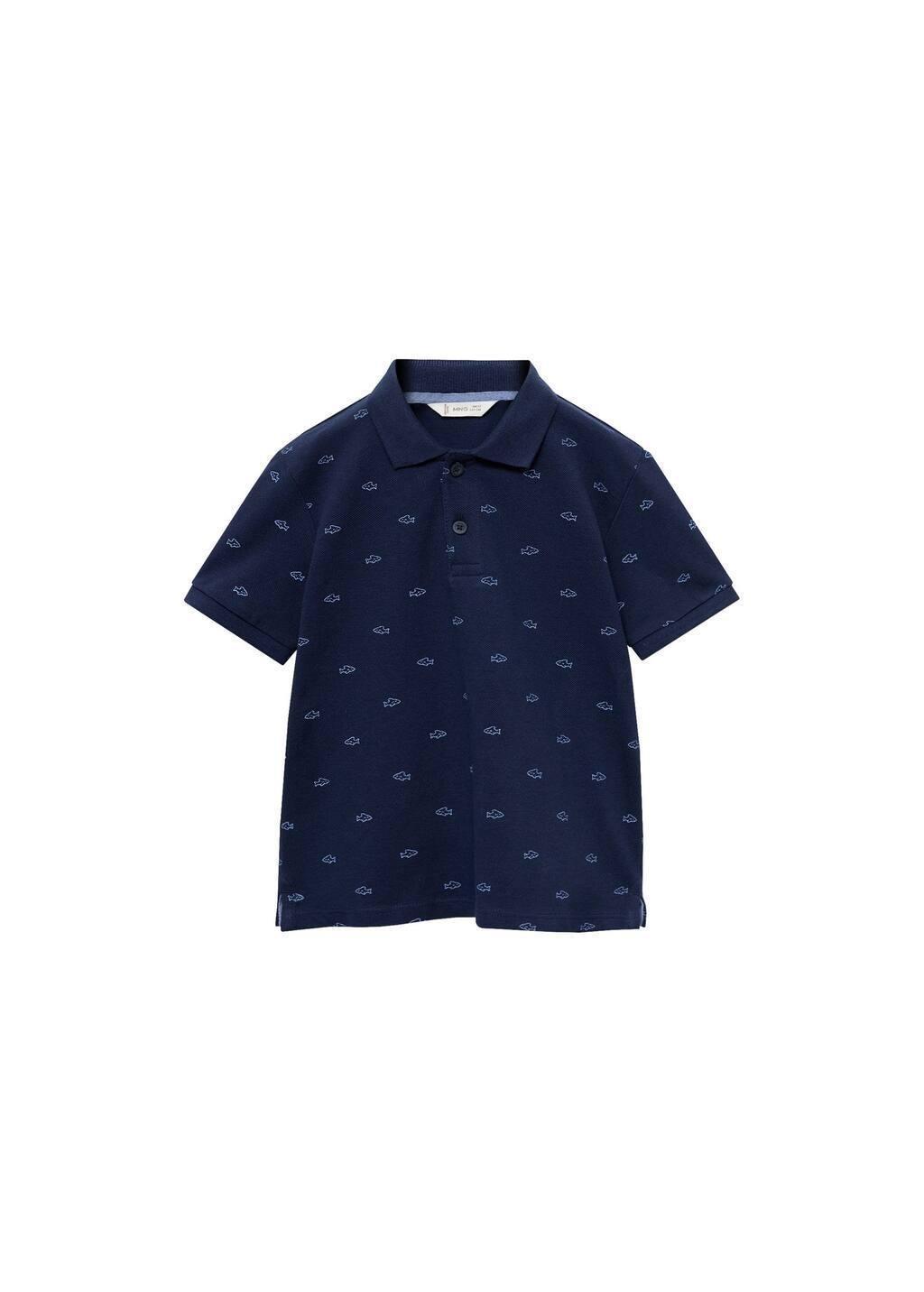 Navy Printed Cotton Polo Shirt, Baby Boy, , large image number 0