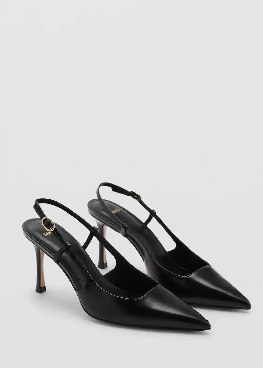 Black Pointed-Toe Leather Heeled Shoes, , large image number 0