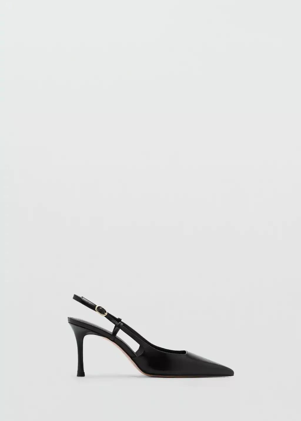 Black Pointed-Toe Leather Heeled Shoes, , large image number 3