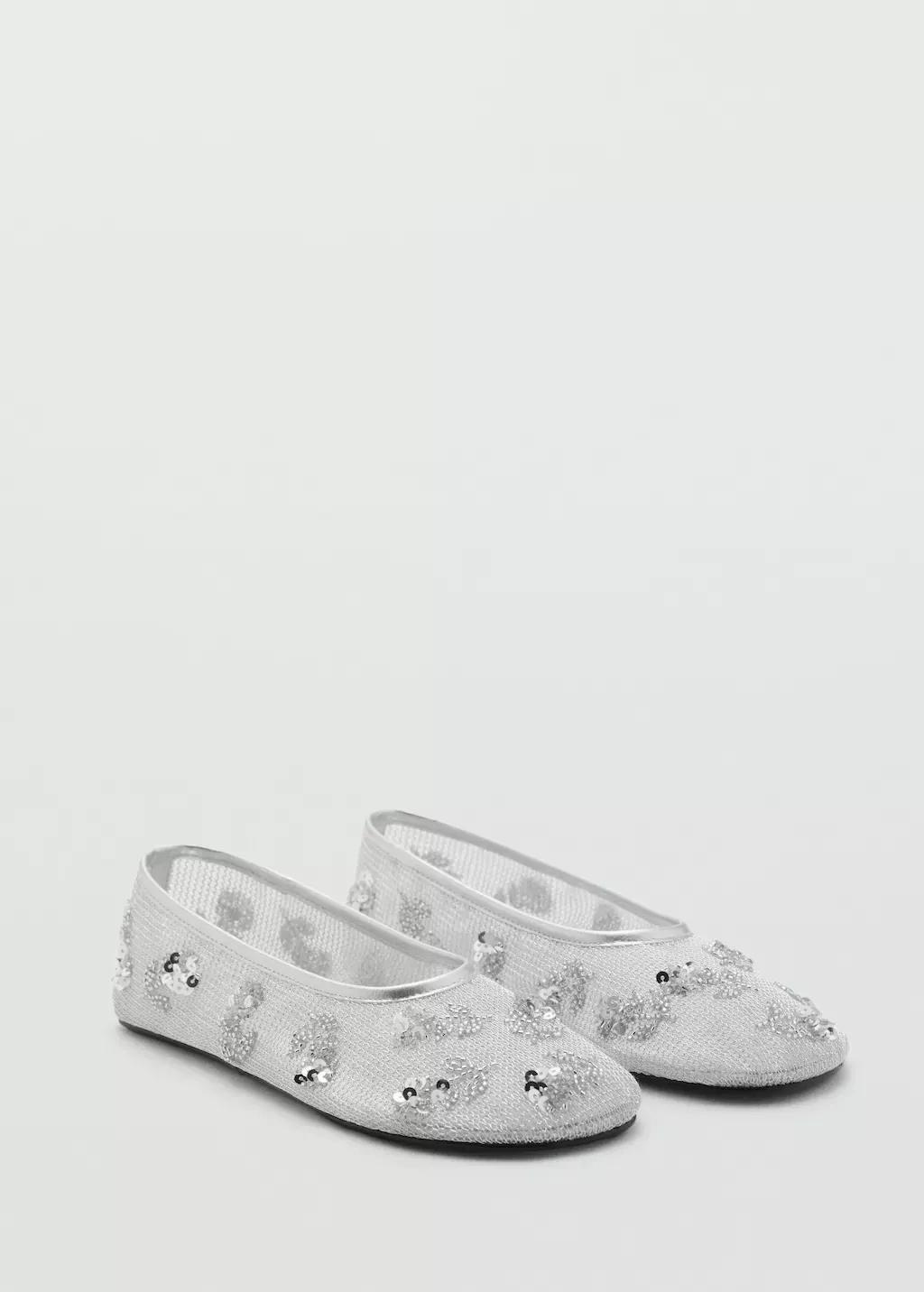 SILVER Sequin embroidered mesh ballerina, , large image number 0