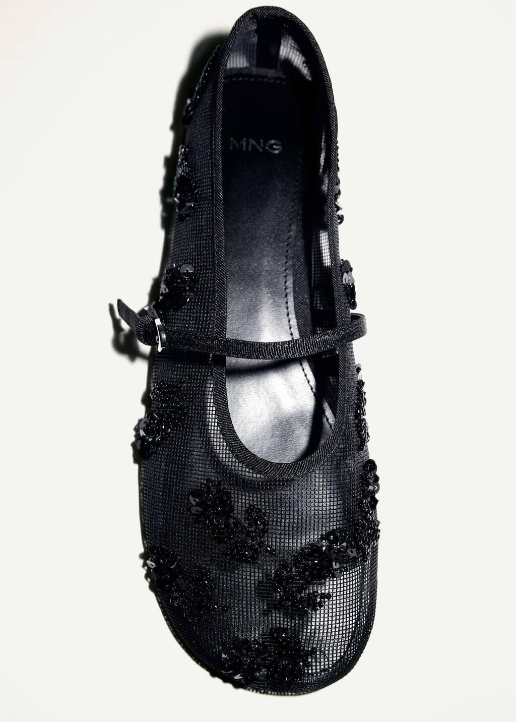 Black Ballerina Flats With Embroidered Strap And Buckle, , large image number 5