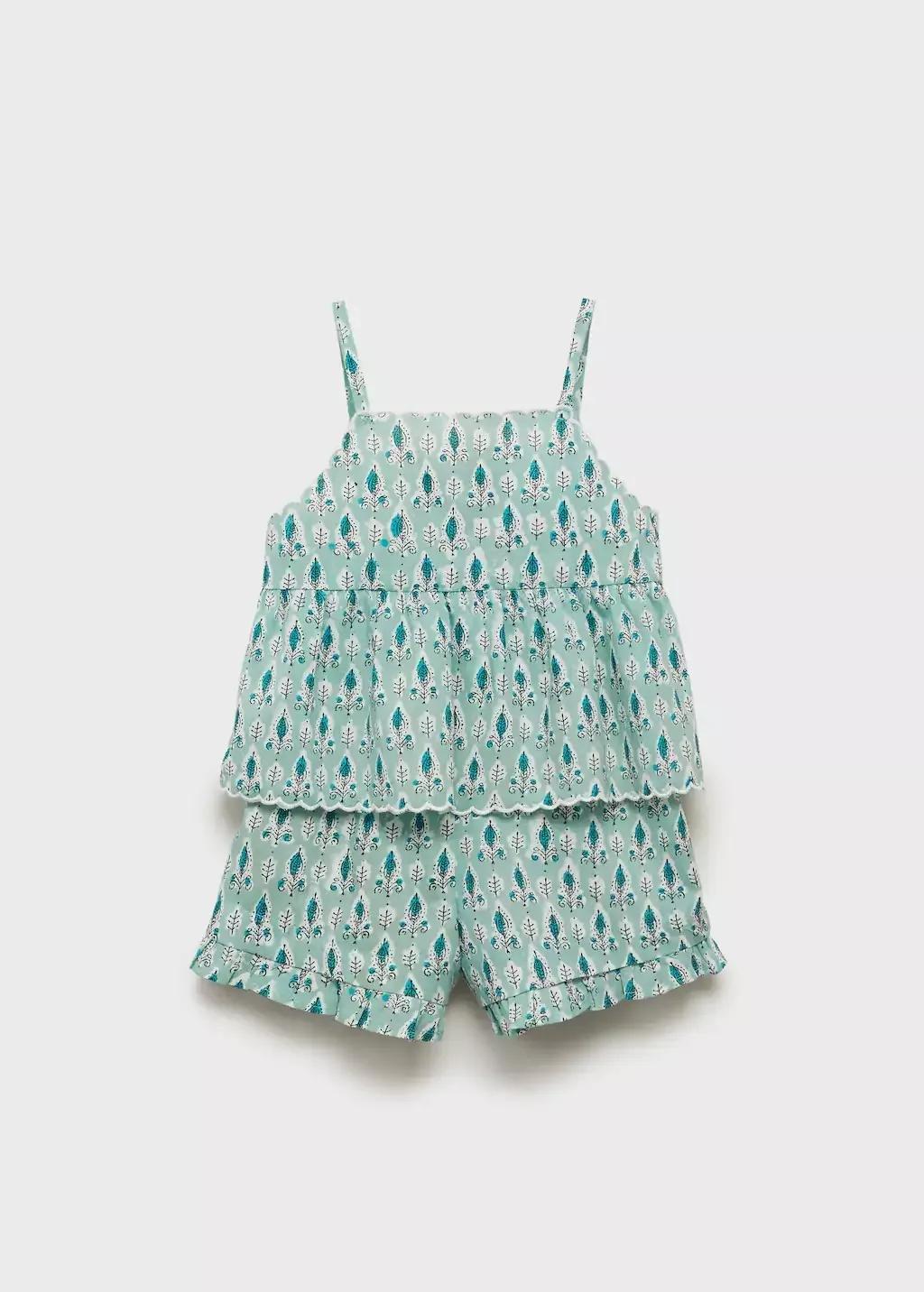 Green Printed Short Pyjamas, Baby Girls, , large image number 0