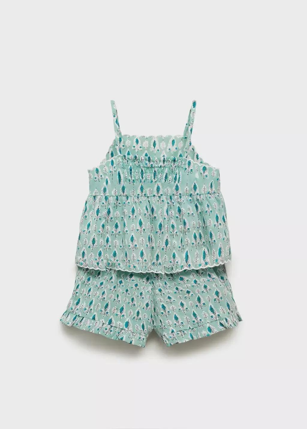 Green Printed Short Pyjamas, Baby Girls, , large image number 1