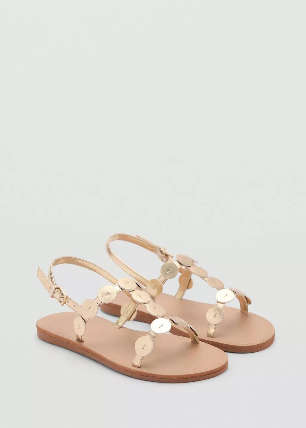 Gold Metallic Sandals With Decorative Coins, Kids Girl, , large image number 0