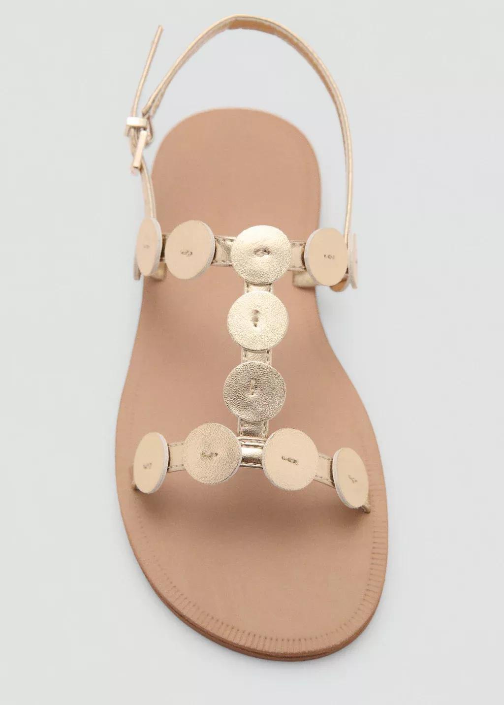 Gold Metallic Sandals With Decorative Coins, Kids Girl, , large image number 1