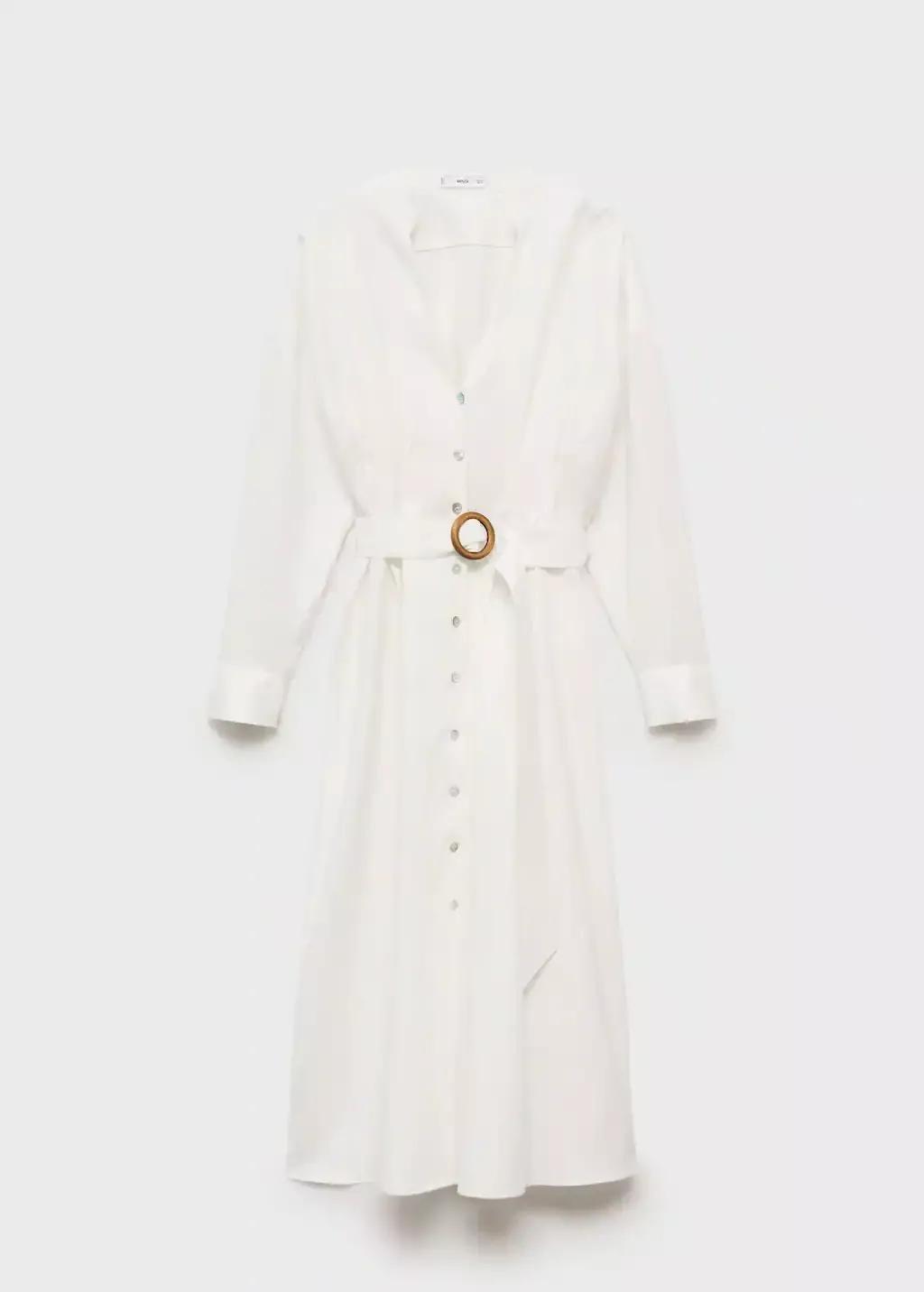 White Linen Shirt Dress With Belt, , large image number 3