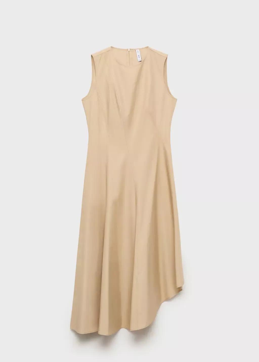 Beige Asymmetrical Dress With Frayed Hem, , large image number 0