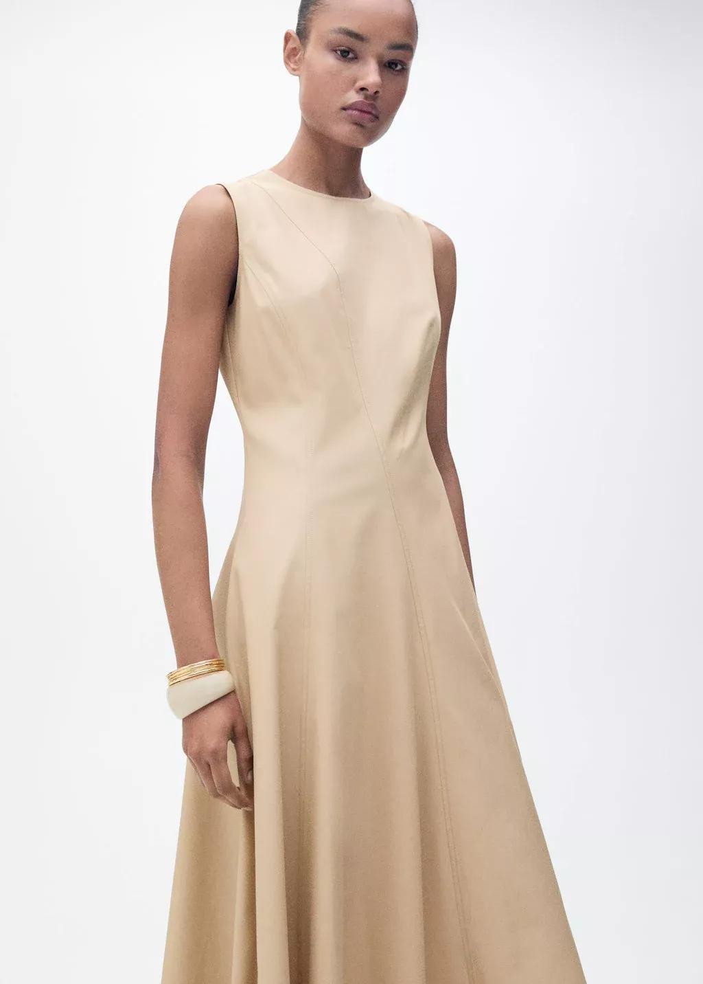 Beige Asymmetrical Dress With Frayed Hem, , large image number 1