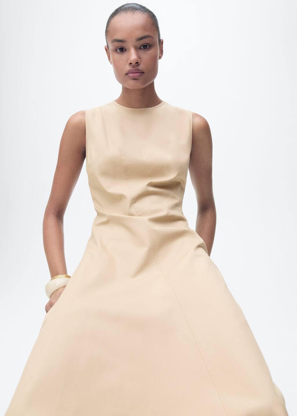 Beige Asymmetrical Dress With Frayed Hem, , large image number 3