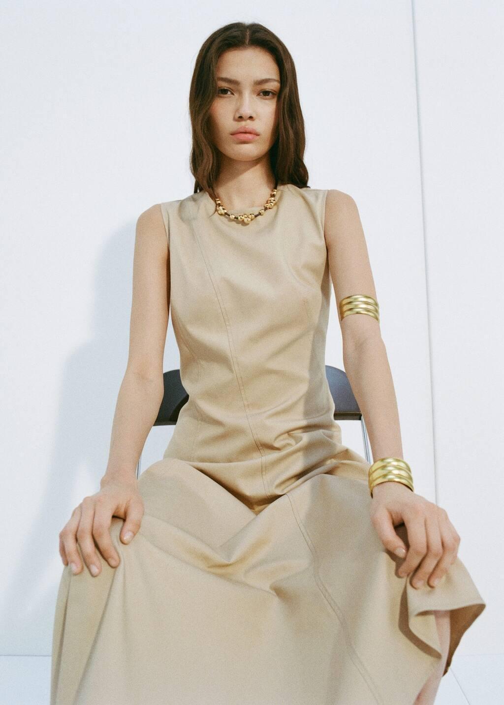 Beige Asymmetrical Dress With Frayed Hem, , large image number 5