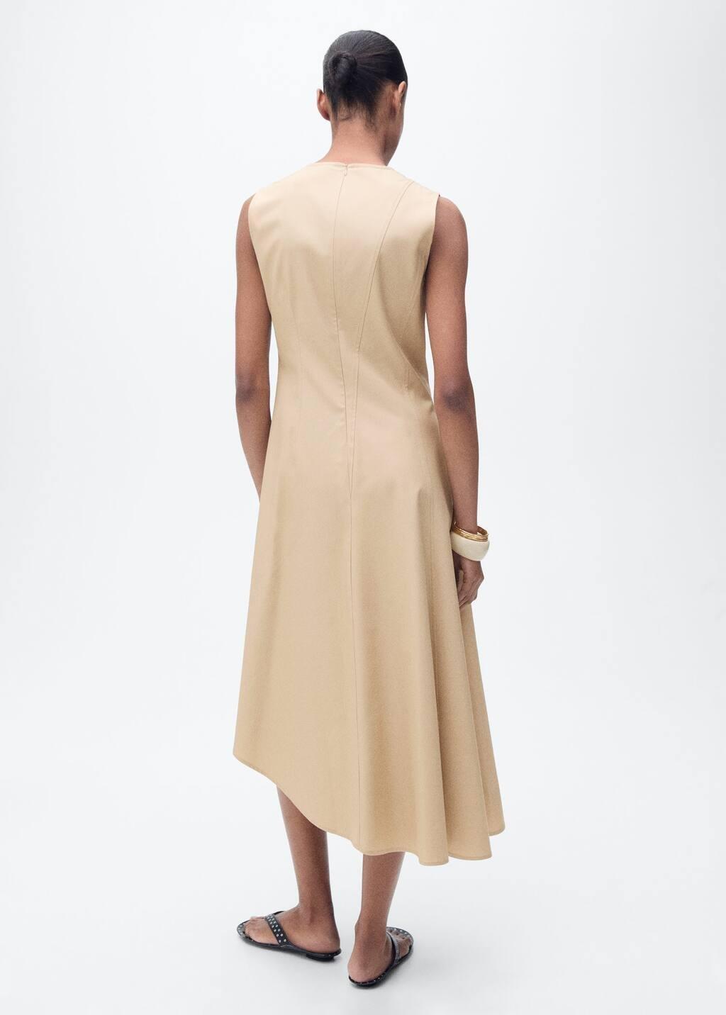 Beige Asymmetrical Dress With Frayed Hem, , large image number 6