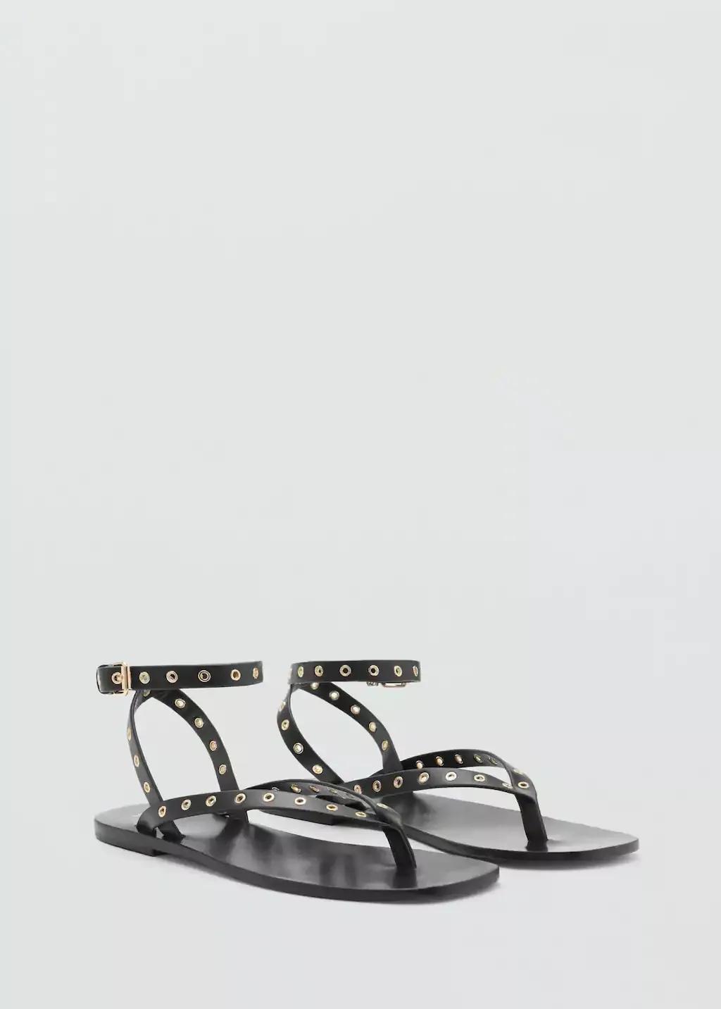 Black Leather Sandal With Die-Cut Straps, , large image number 0