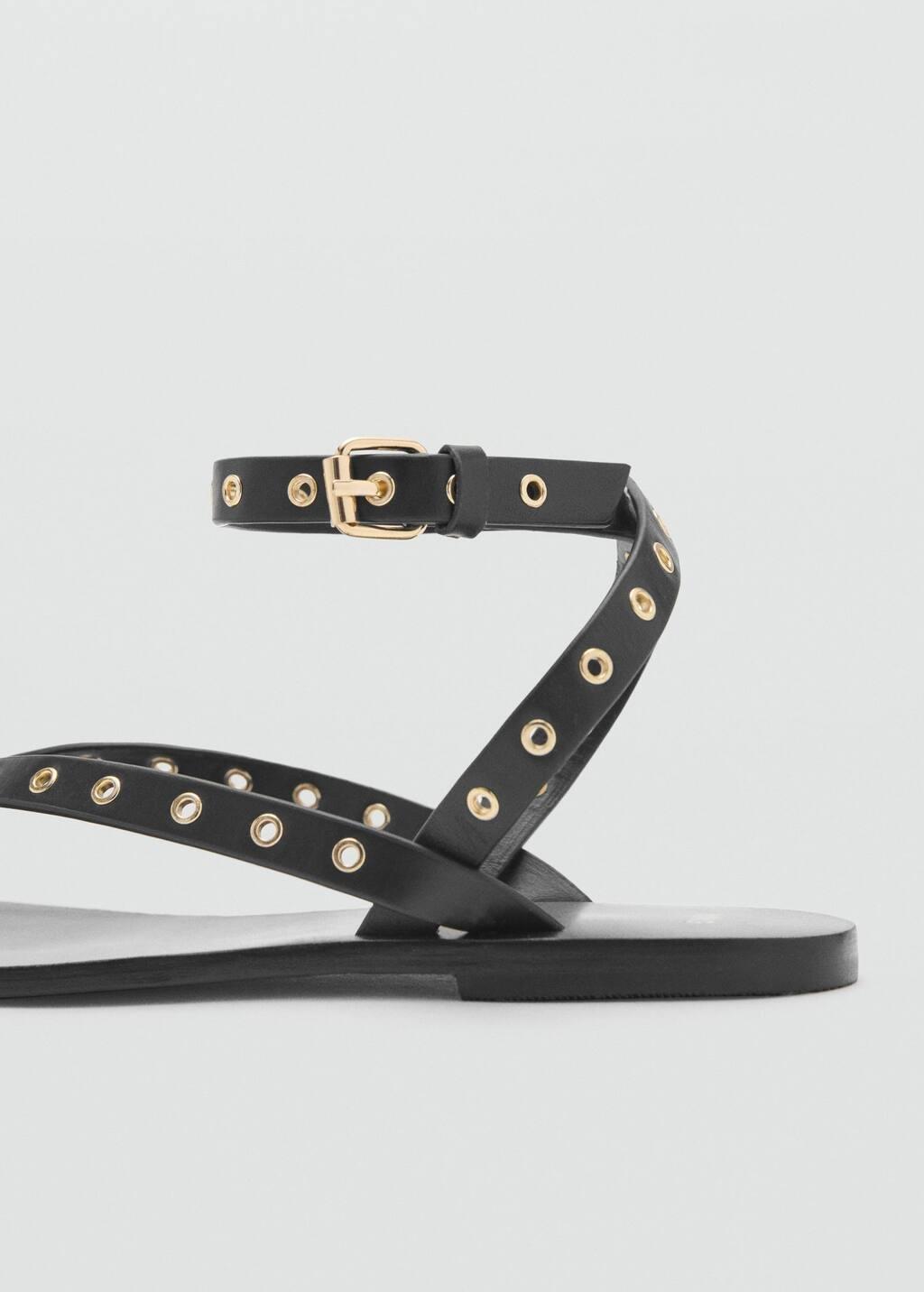 Black Leather Sandal With Die-Cut Straps, , large image number 1