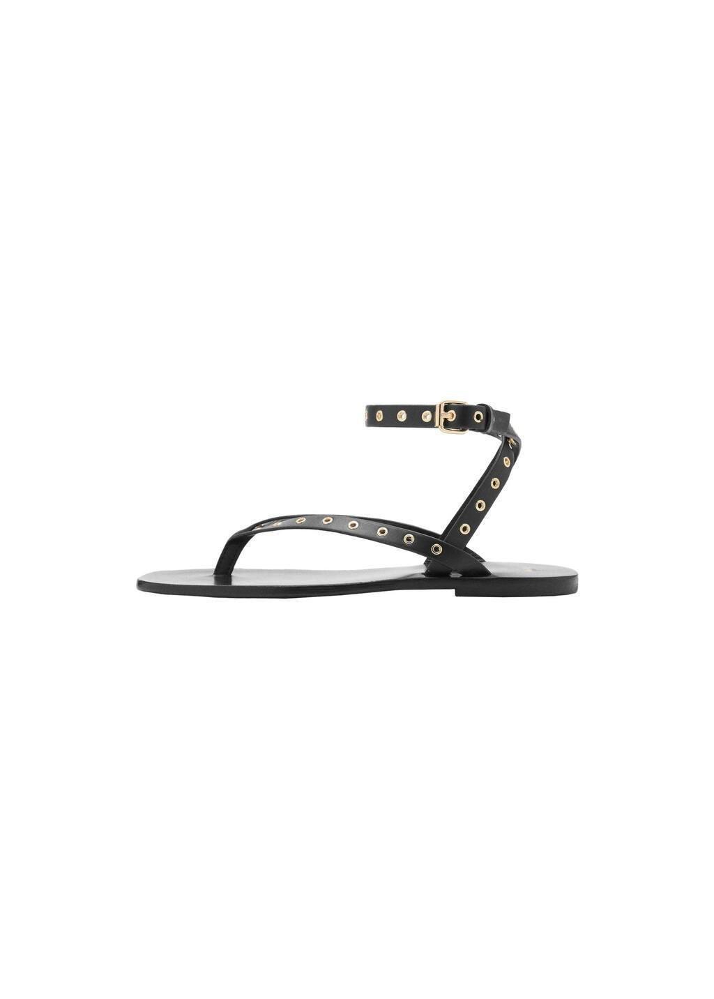 Black Leather Sandal With Die-Cut Straps, , large image number 2