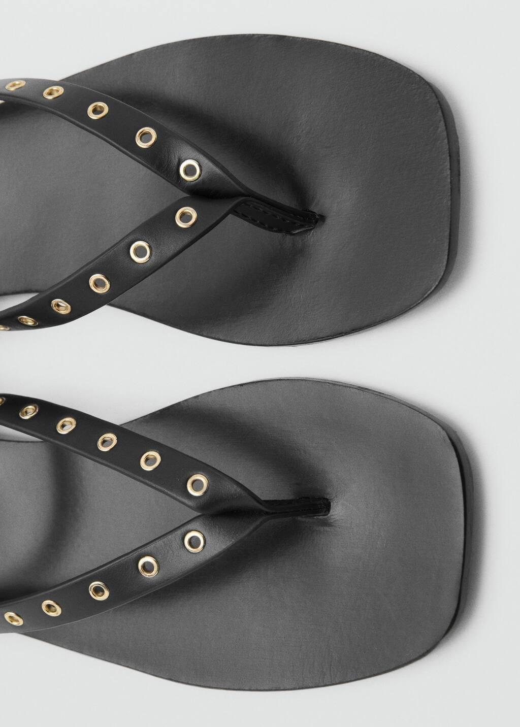 Black Leather Sandal With Die-Cut Straps, , large image number 3