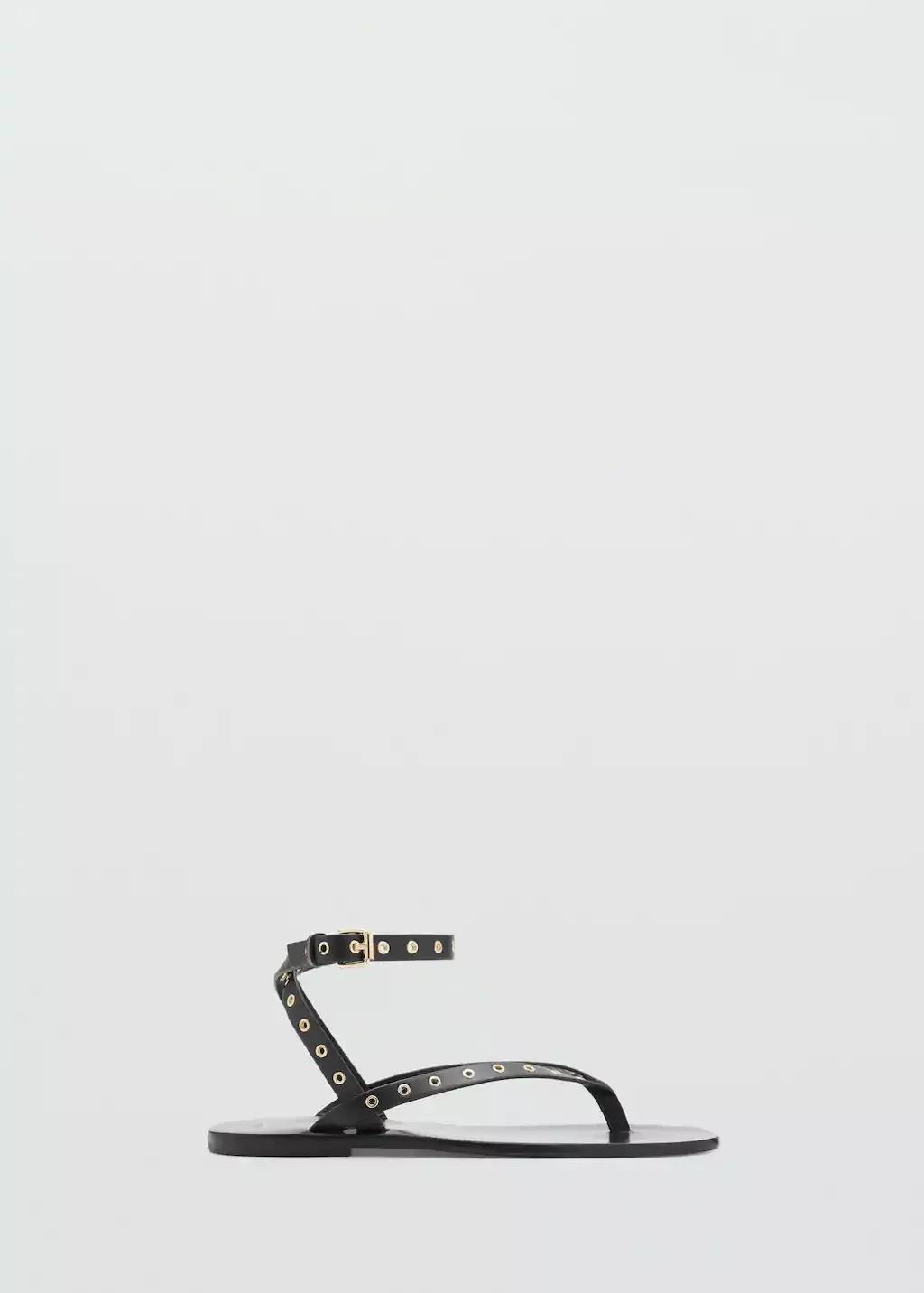Black Leather Sandal With Die-Cut Straps, , large image number 4