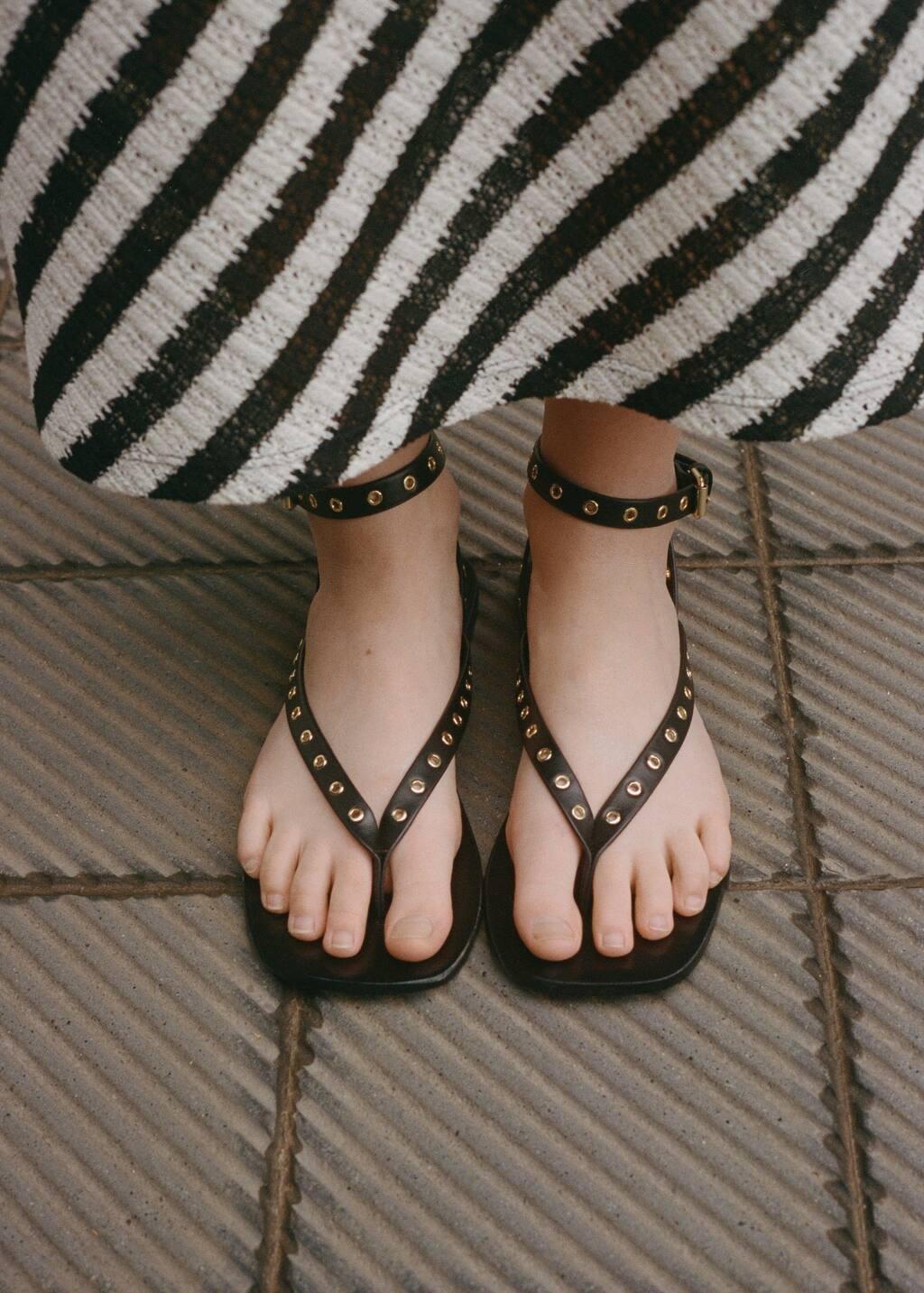 Black Leather Sandal With Die-Cut Straps, , large image number 5