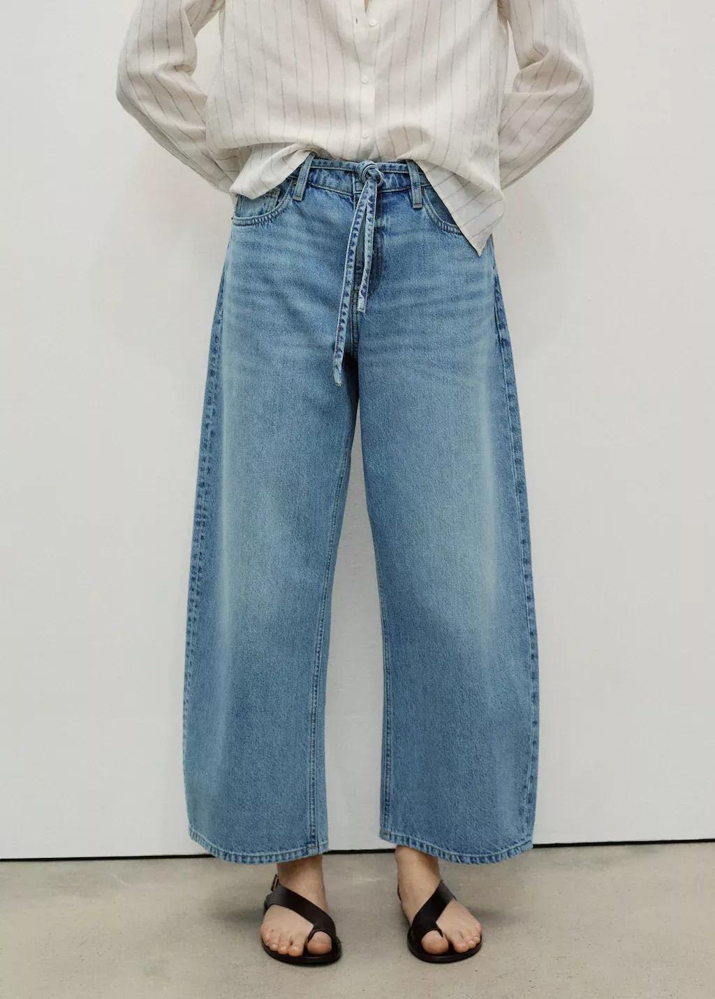 Blue Balloon Jeans With Belt, , large image number 0