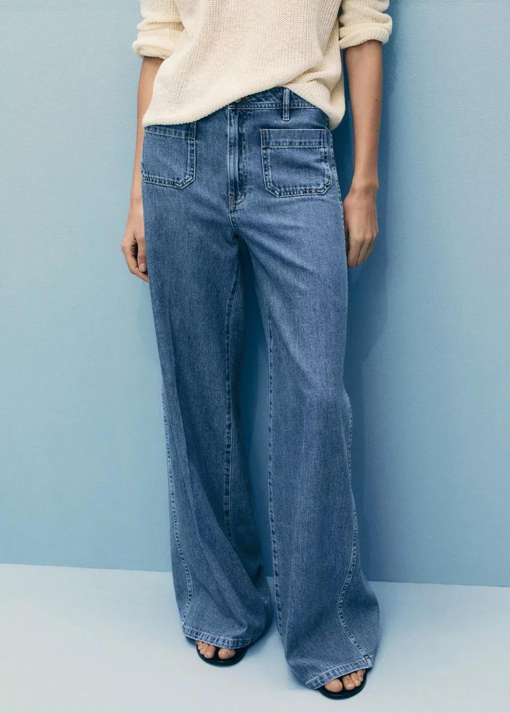 Blue Wideleg Jeans With Pockets, , large image number 0