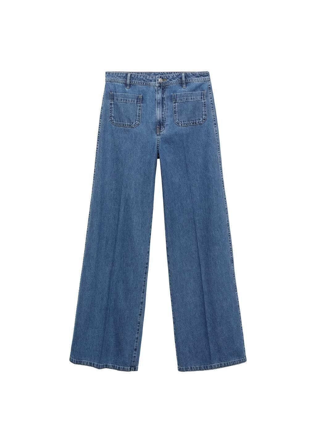 Blue Wideleg Jeans With Pockets, , large image number 3