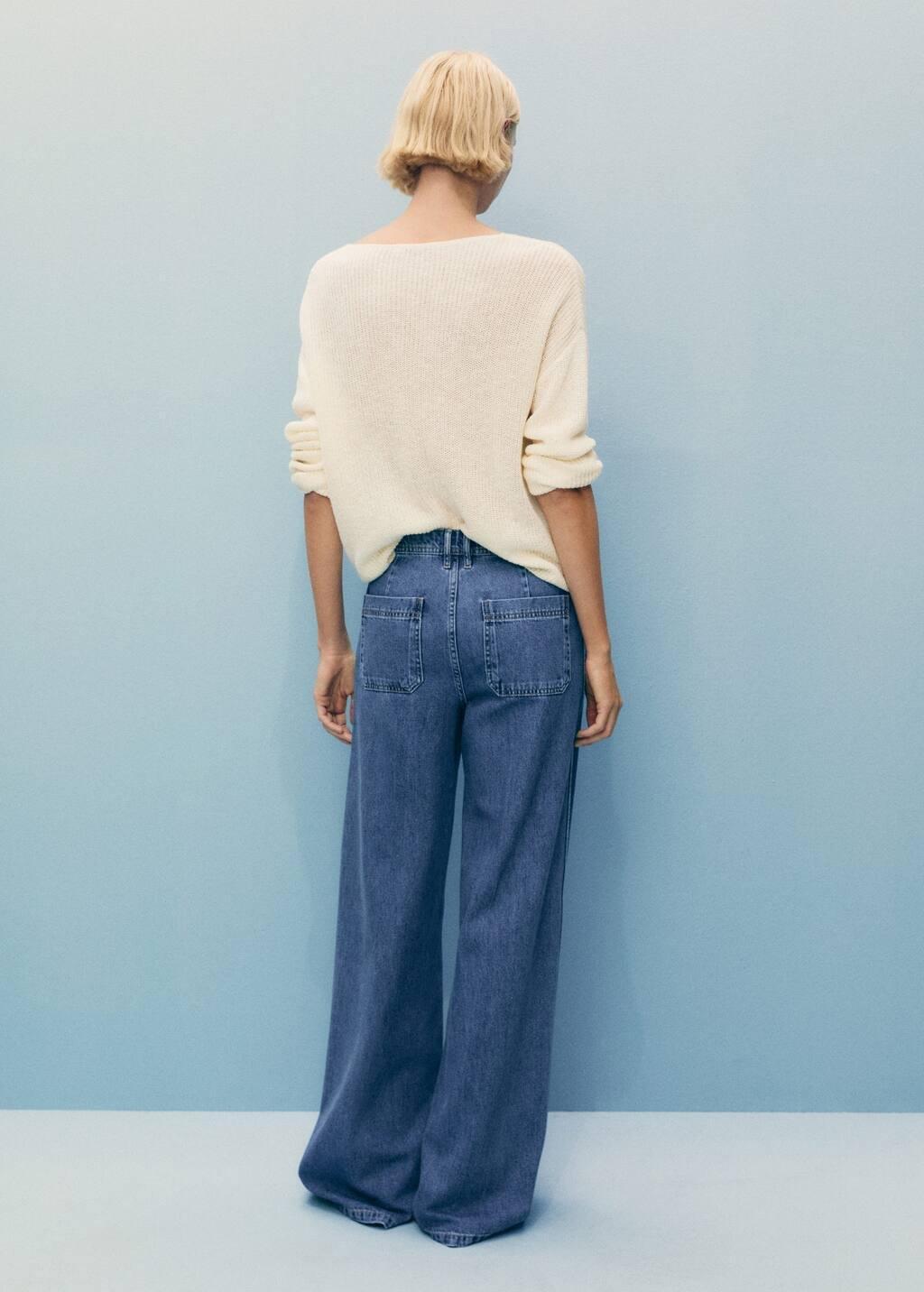 Blue Wideleg Jeans With Pockets, , large image number 5