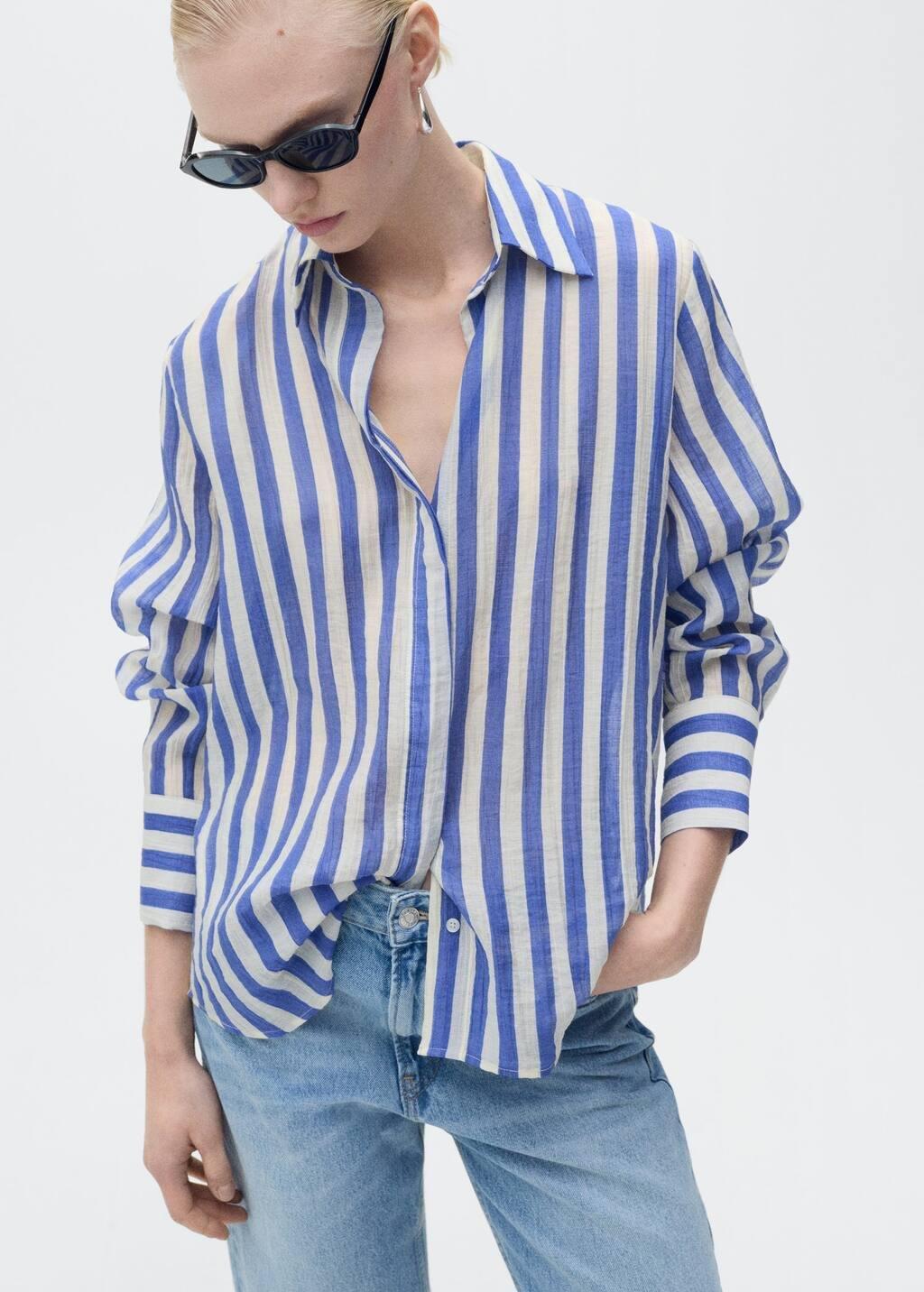 Blue Lt Pastel Striped Lyocell Shirt, , large image number 1