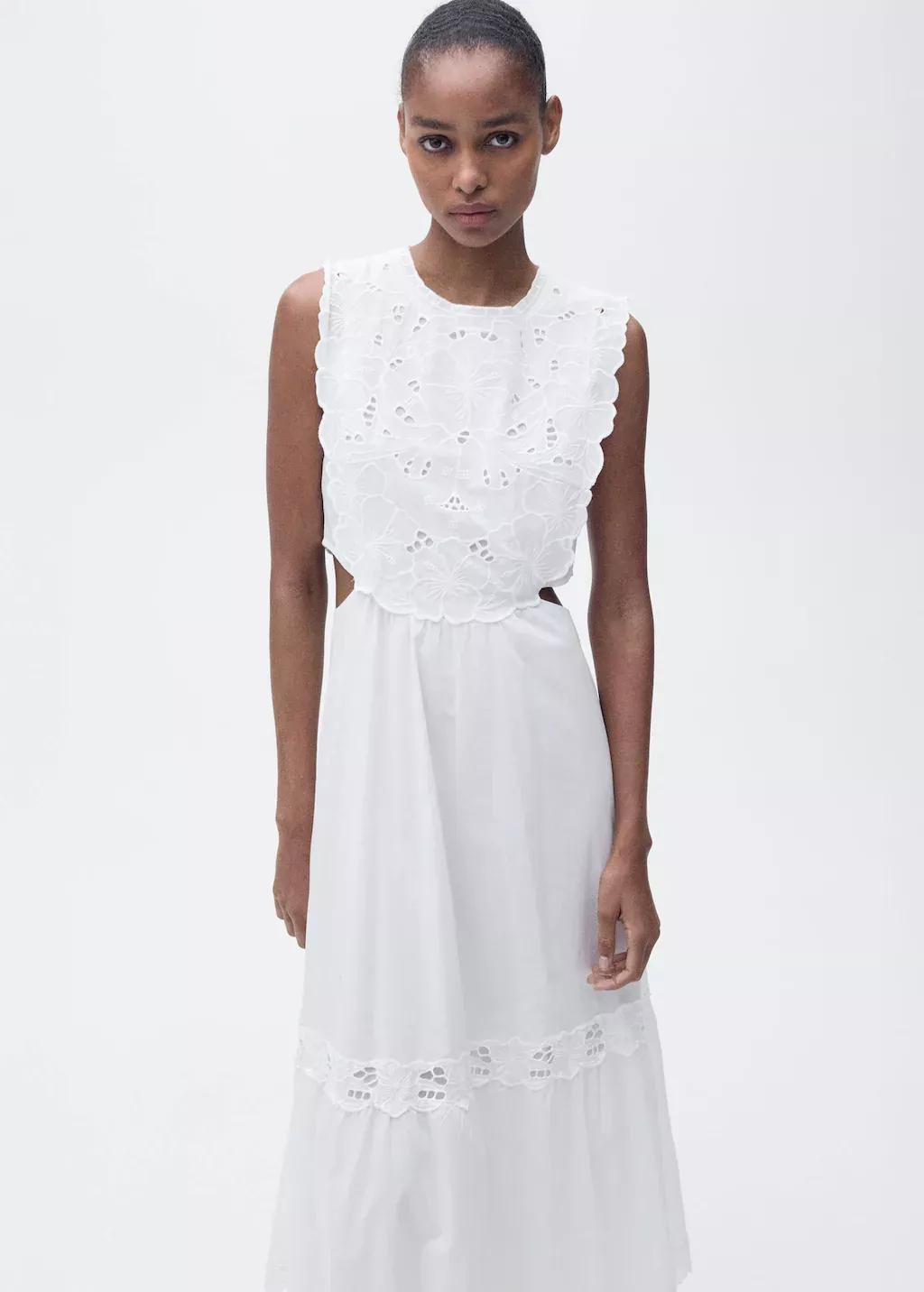 White Embroidered Dress With Side Slits, , large image number 0