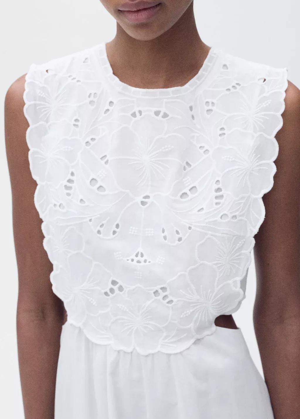 White Embroidered Dress With Side Slits, , large image number 1