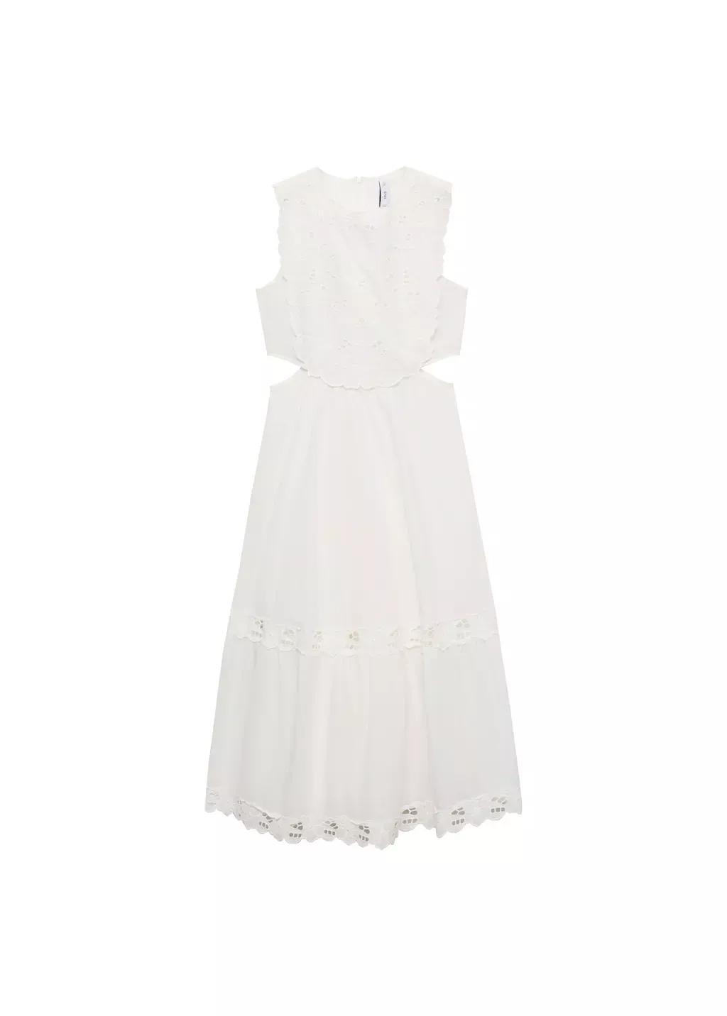 White Embroidered Dress With Side Slits, , large image number 3