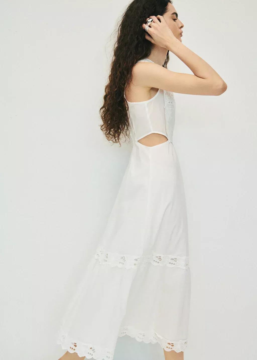 White Embroidered Dress With Side Slits, , large image number 5