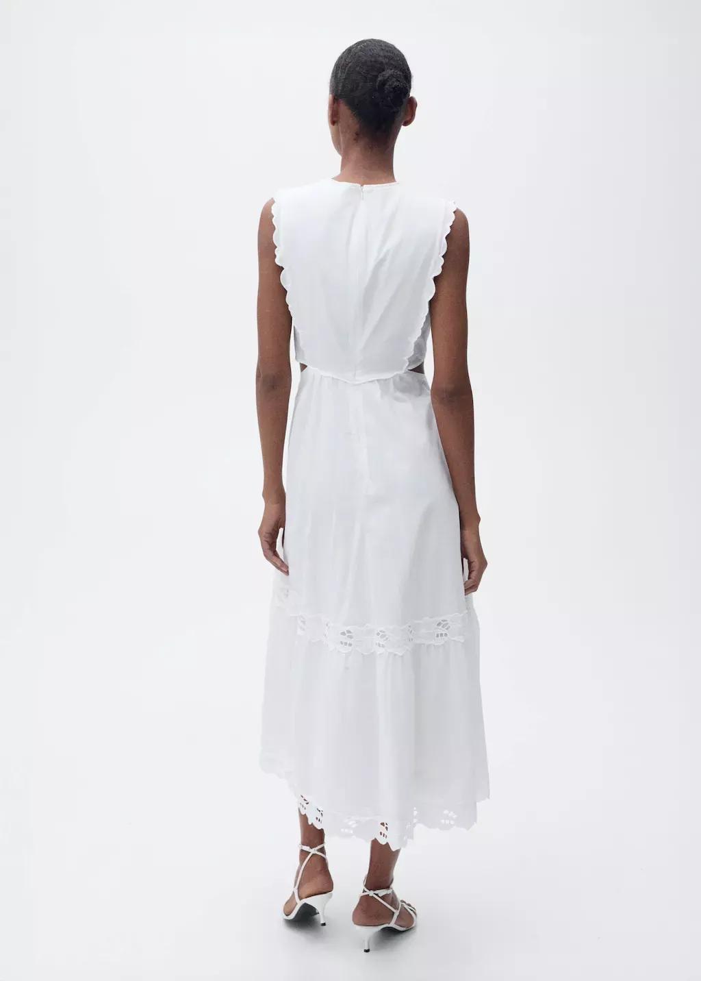 White Embroidered Dress With Side Slits, , large image number 6