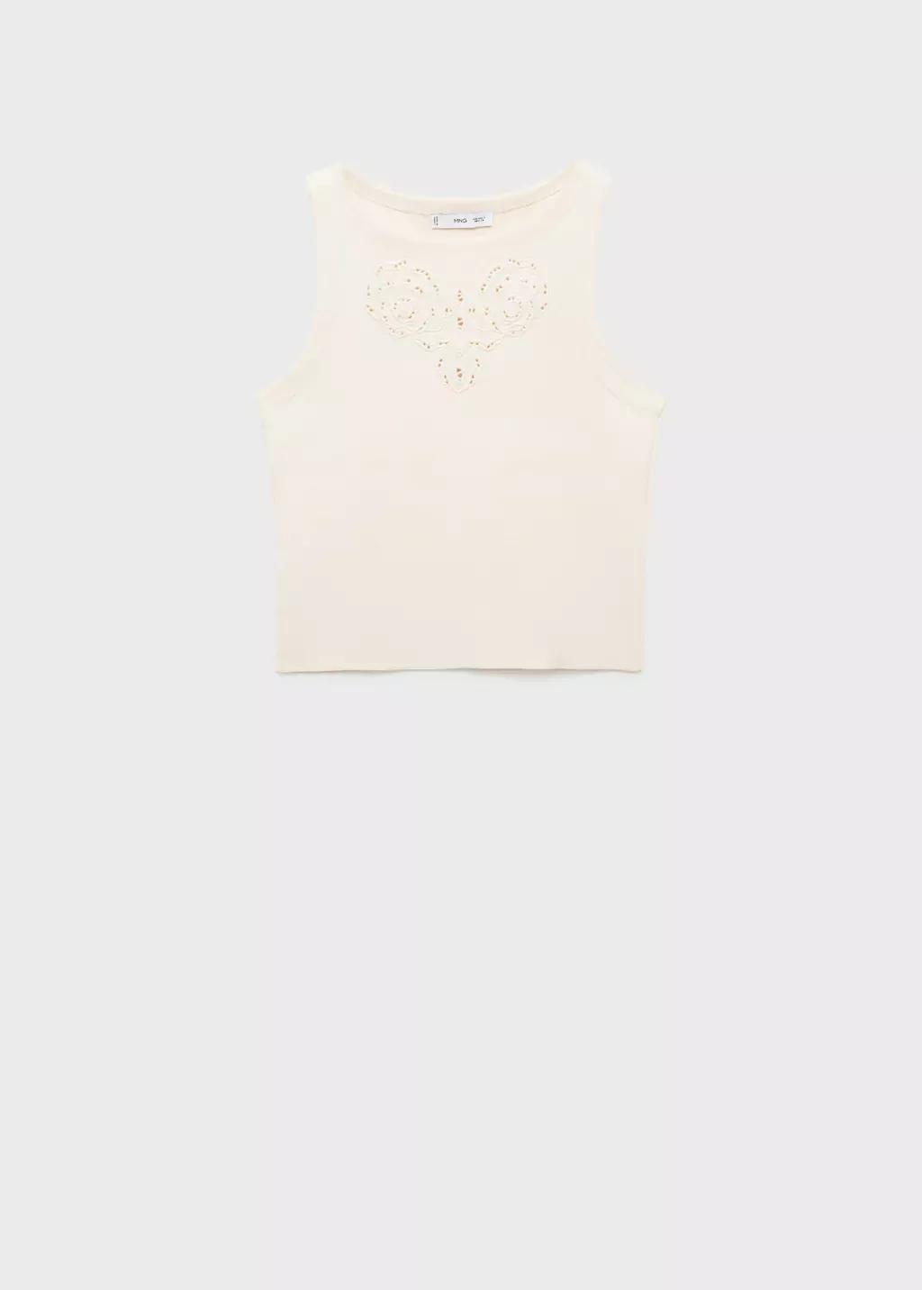 LIGHT BEIGE Embroidered top with openwork details, , large image number 0