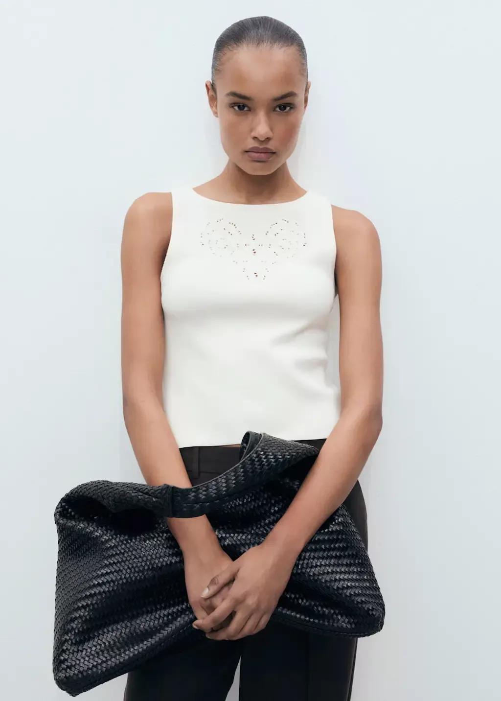 LIGHT BEIGE Embroidered top with openwork details, , large image number 1