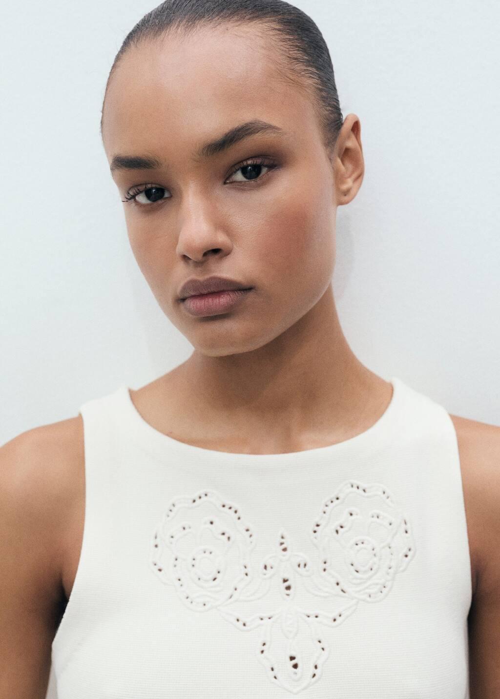 LIGHT BEIGE Embroidered top with openwork details, , large image number 2